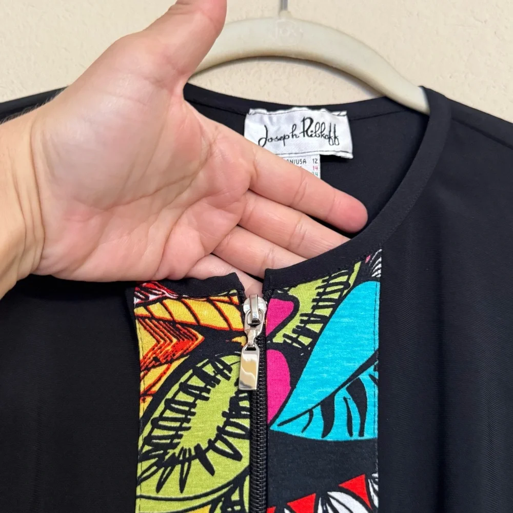 Joseph Ribkoff Vtg Jacket Top Vibrant Color Floral Print Hibiscus Women Size 12 - Picture 5 of 14